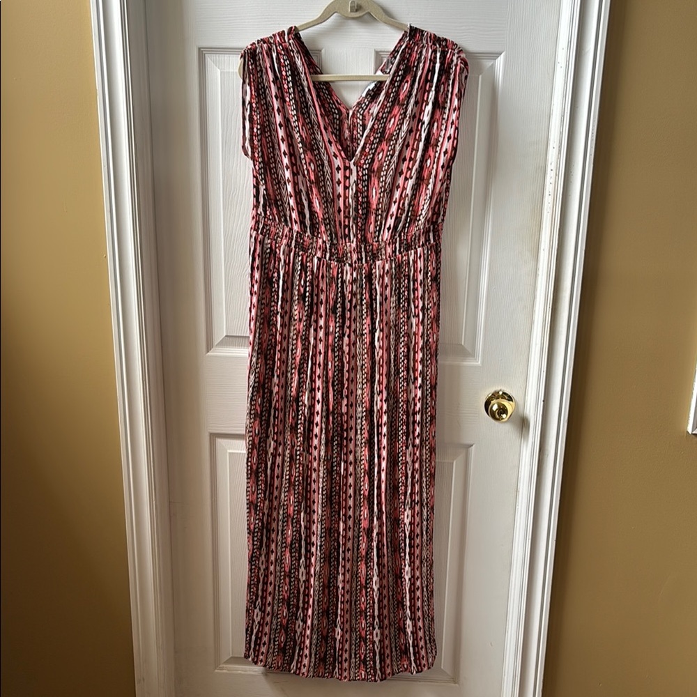 Claudia Richard Pink, Brown and White Ikat Patterned Maxi Dress